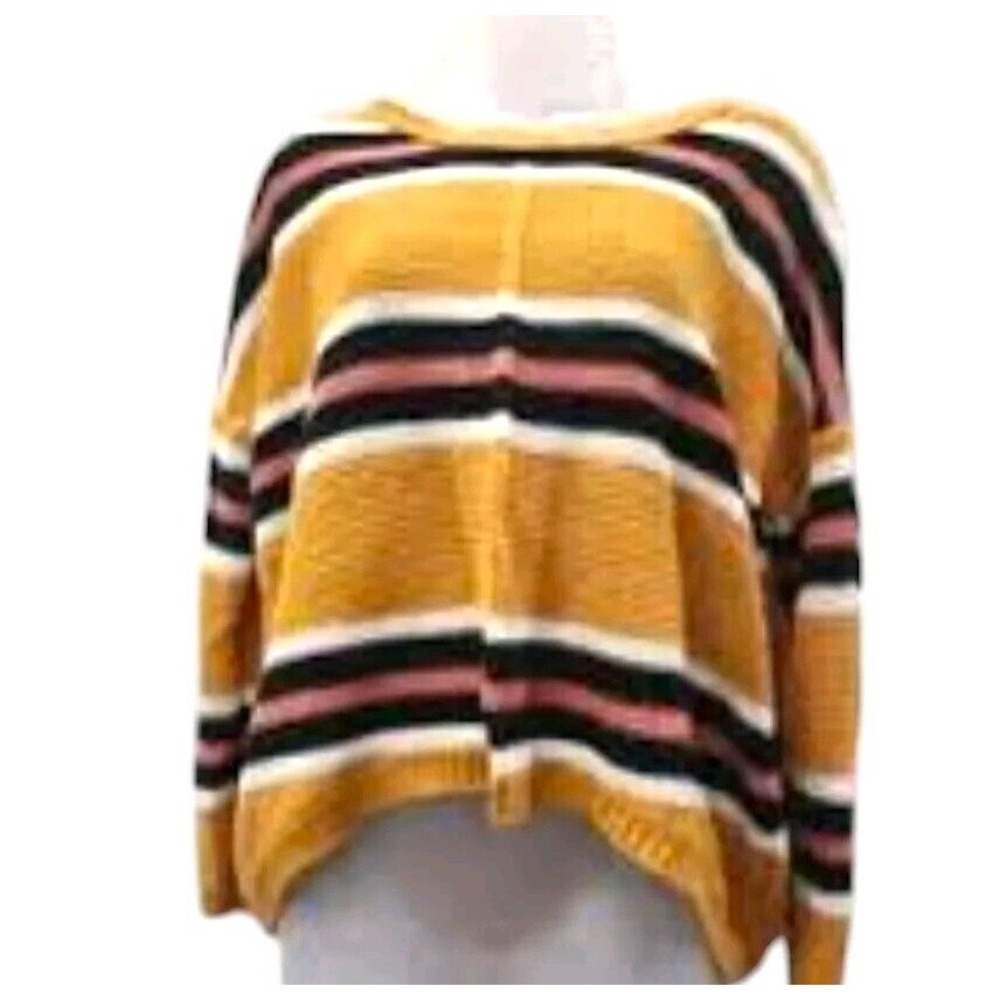 Free For All Womens Knit Sweater Shirt Size Large Gold Striped‎ Long Sleeve Warm